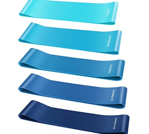 Fitnessbänder 5er Set, Theraband Fitnessband Widerstandsbänder 100% Latex, Krafttraining Resistance Gummi Band für Männer Frauen Krafttraining, Yoga, Pilates, Cardio und Crossfit…