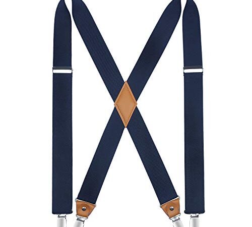 HISDERN Herren 3,5 cm breiter Hosenträger in X-Form mit sehr Starken 4 Metall Clip für Männer und Damen elastisch und verstellbar Navy blau