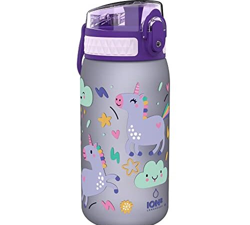 Ion8 Einhorn-Flasche für Kinder, leckagefrei, BPA-frei, Violett, 350 ml