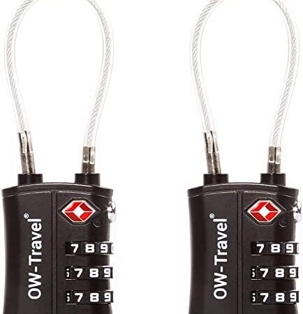 Kabelschloss 3 Stellig Zahlenschloss Kofferschloss Vorhängeschloss Gepäckschloss Sicherheitsschloss TSA Lock Cable USA Schloss Zahlencode für Reise Koffer Spind Rucksack Luggage: 2er set Schwarz
