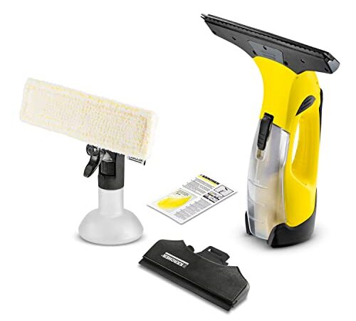 Kärcher Akku Fenstersauger WV 5 Plus N (Akkulaufzeit: 35 min, entnehmbarer Akku, 2 Absaugdüsen - schmal/breit, Sprühflasche mit Mikrofaserbezug, Fenstereiniger-Konzentrat 20 ml)