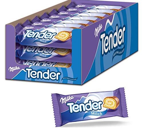 Milka Tender Milch 21 x 37g, Biskuit-Rolle mit Milchcrèmefüllung und Vollmilchschokolade