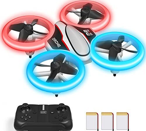 Mini Drohne für Kinder,RC Drone mit LED Lichter,Quadrocopter mit 3D Flips,Kopflosem Modus und 3 Akkus,21 Min Lange Flugzeit,Spielzeug Drohne Helikopter für Kinder und Anfänger M2