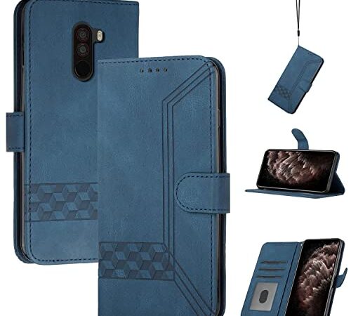 Momoka Store Handyhülle für Xiaomi Pocophone F1,TPU Klapphülle Schutzhülle für,Lederhülle mit Standfunktion und Kartenfach-Blau