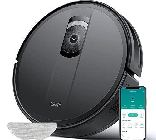 OSOTEK Saugroboter mit Wischfunktion,3500Pa Saugkraft Staubsauger Roboter,150Min. Laufzeit,Alexa & APP Sprachsteuerung, Wischroboter für Tierhaare, Teppiche und Hartböden