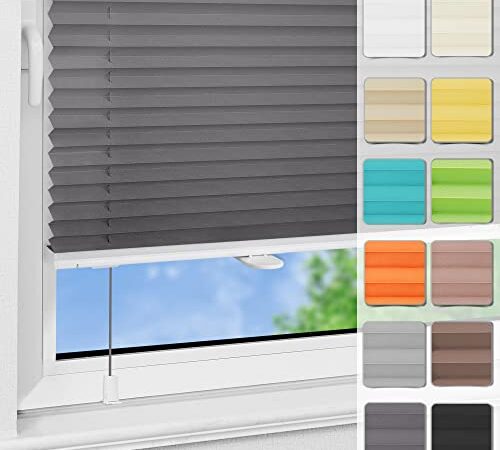 Plissee ohne Bohren Klemmfix 50x100cm Anthrazit Faltrollo Plisseerollo für Tür & Fenster Blickdicht Sichtschutz Sonnenschutz Rollo