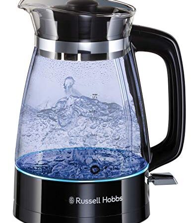 Russell Hobbs Wasserkocher Glas [1,7l, 2400W, optimierte Design-Ausgusstülle aus Glas, LED-Beleuchtung] Classic Design (Schnellkochfunktion, abnehmbarer Deckel, Kalkfilter,Boden aus Edelstahl)26080-70