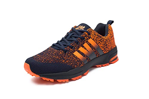 Sandic Herren Laufschuhe Turnschuhe Sportschuhe Sneaker Running Freizeit Straßenlaufschuhe Leichtgewichts Atmungsaktiv Walkingschuhe Outdoor Fitness Jogging (Dunkelblau Orange, Numeric_44)