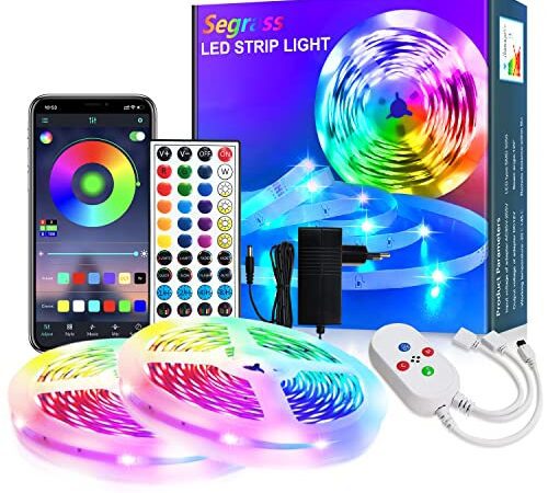 segrass LED strip 20M, APP Steuerung, 5050 RGB Musik Sync LED Band, Schlafzimmer Farbwechsel LED Streifen lichterkette für Raumdekoration.