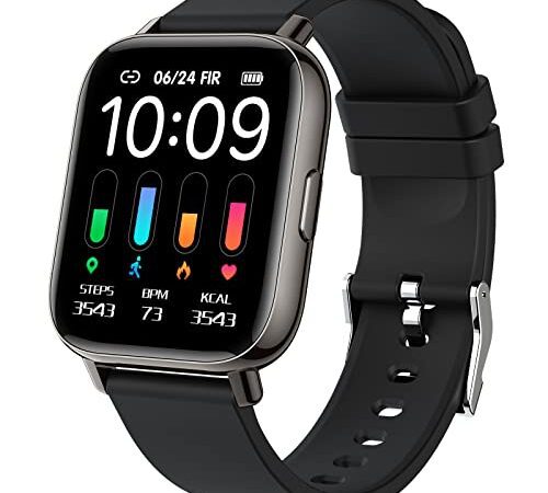Smartwatch, 1.69 Zoll HD Voll Touchscreen Fitness Tracker Uhr, IP68 Wasserdicht Fitnessuhr mit Pulsmesser Schlafmonitor Schrittzähler, Damen Herren Sportuhr Smart Watch Uhren für iOS Android, Schwarz