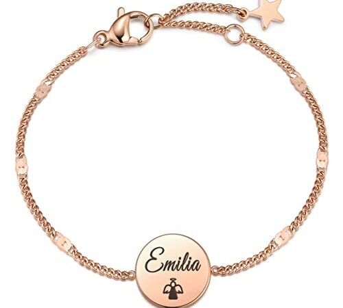 TMT Personalisiertes armband mädchen und Frauen | Schutzengel Armband mit Gravur | Armband mit Namen Kinder Damen | Geschenk Einschulung Mädchen | Freundschaftsarmband | Glücksbringer