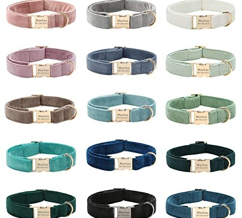 Uiopa Hundehalsband mit Namen und Telefonnummer, Halsband Hund Personalisiert auf Metall Steckverschluss, Verstellbare Hundehalsbänder für Kleine Große Hunde, Hundeleine und Fliege Erhältlich