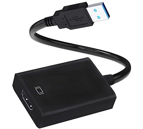USB an HDMI Adapter，USB 3.0/2.0 bis HDMI Adapter 1080p Full HD Multi Display Video Audio Konverter Multi Monitor Converter kompatibel mit Windows XP 7/8/8.1/10/PC/Desktop/Laptop/Projector/HDTV-Schwarz