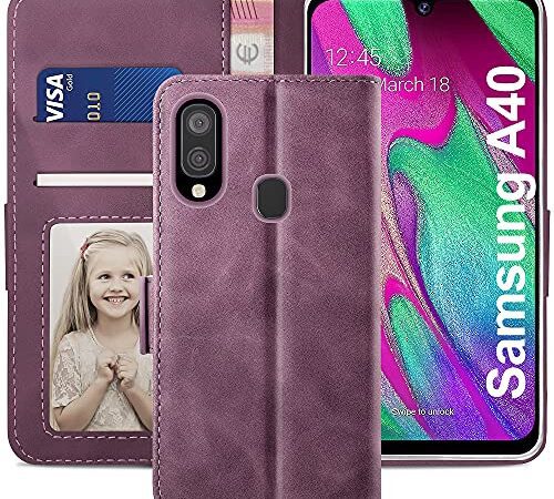 YATWIN Handyhülle Samsung Galaxy A40 Hülle, Klapphülle Samsung Galaxy A40 Premium Leder Brieftasche Schutzhülle [Kartenfach][Magnet][Stand] Handytasche für Samsung Galaxy A40 Case, Weinrot