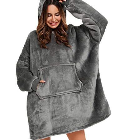 YEPLINS Pullover Sweatshirt Mit Kapuze Robe Decke Hoodie Decke Sweatshirt Flanell Hoodies (Grau), Einheitsgröße