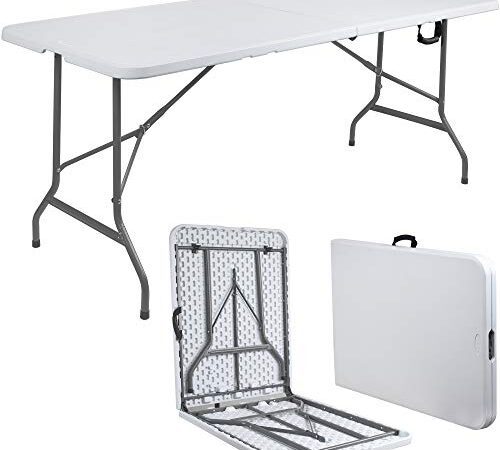 ANJI DEPOT Klappbarer Trestle Tisch, Campingtisch，Partytisch，Heavy Duty Trestle Picknick Gartentisch-180 x 70 x 74 cm (Weiß)