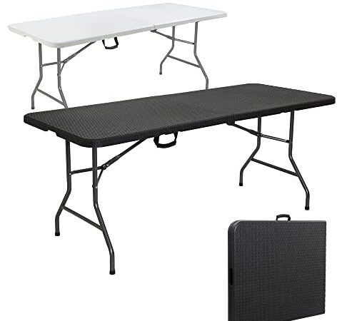 Arebos Buffettisch Tisch klappbar 180 x 75 x 74 cm in Rattan Optik Campingtisch Partytisch Klapptisch Gartentisch für Garten Terrasse und Balkon zusammenklappbar 6 Personen Ink. Tragegriff