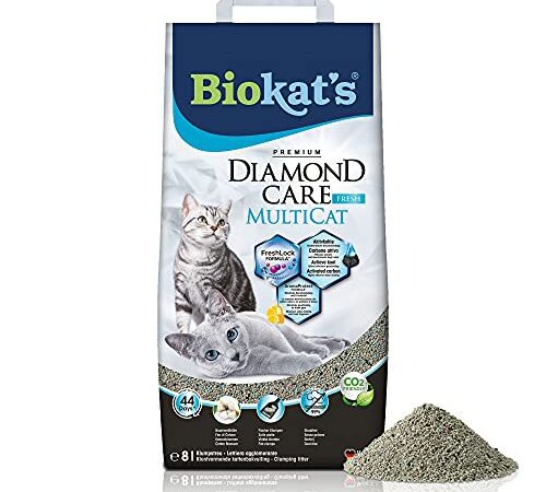 Biokat's Diamond Care MultiCat Fresh mit Duft - Feine Katzenstreu mit Aktivkohle speziell für Mehrkatzen-Haushalte - 1 Sack (1 x 8 L)
