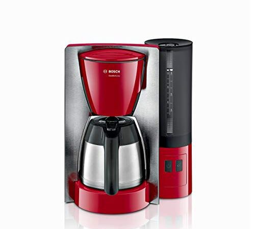 Bosch Filterkaffeemaschine ComfortLine TKA6A684, Aroma+, Edelstahl-Thermokanne 1 L, für 8-12 Tassen, abnehmbarer Wassertank, Tropfstopp, schwenkbarer Filterträger, Kabelstaufach, 1200 W, rot