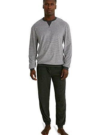 C&A Herren Pyjama Regular Fit Streifen|Melange / Meliert Baumwolle|Polyester dunkelgrau / hellgrau M