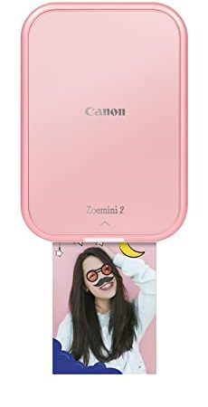 Canon Zoemini 2 "Printing Kit" mobiler Fotodrucker inkl. 30x ZINK Fotopapier (20x ZP-2030 Papier 5x7,6 cm + 10x Circle Sticker) für Smartphone, USB C, Bluetooth, mobiles Drucken, roségold