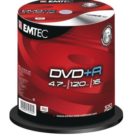 Emtec EKOVPR4710016CB DVD+R Rohlinge (16x Speed, 4,7GB, 100er Cake Box)