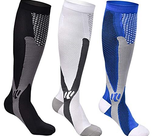 Funkprofi Kompressionsstrümpfe Herren Damen Kompressionssocken Lange Stützstrümpfe Abgestufte Compression Socks 3 Paar Laufstrümpfe für Joggen, Sport, Laufen, Flug, Wandern, Reisen, Radsport
