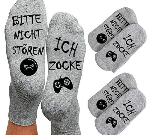 Gaming Socken Geschenke für Gamer 2 Paar, Zocken Socken mit Spruch bitte nicht stören ich zocke Lustige Socken, Baumwollsocken Haussocken Wintersocken Weihnachtsgeschenke für Frauen Herren