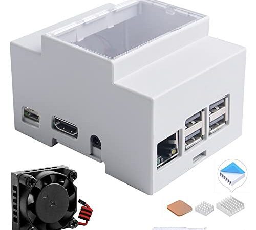 GeeekPi Gehäuse für Raspberry Pi 3B + / 3B auf DIN-Schiene Modulare Box für Schalttafeln, Raspberry Pi 3 Gehäuse mit Lüfter, Raspberry Pi Kühlkörper für Raspberry Pi 3B + / 3B