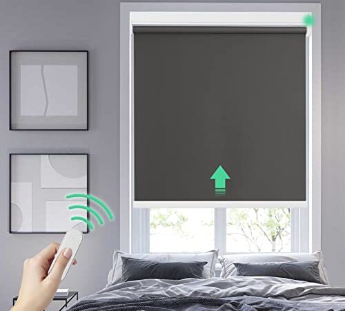 Grandekor Rollo Elektrisch Dunkelgrau 100x150cm, Elektrische Verdunklungsrollo Klemmfix ohne Bohren für Fenster und Tür Rollos Elektrisches Thermorollo Rohrmotor mit Fernbedienung Sender Sonnenschutz