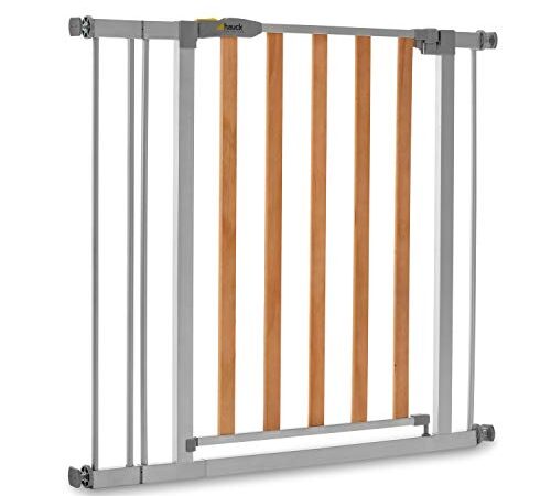 Hauck Türschutzgitter / Treppenschutzgitter für Kinder Wood Lock 2 Safety Gate inkl. 9 cm Verlängerung / ohne Bohren / 84 - 89 cm breit / erweiterbar / Metall Holz Gitter / grau