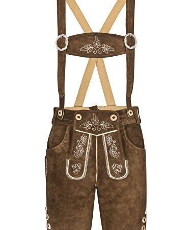 Herren Feldberg Lederhose kurz Trachtenlederhose Trachtenhose Männer kurz (52, mittelbraun)