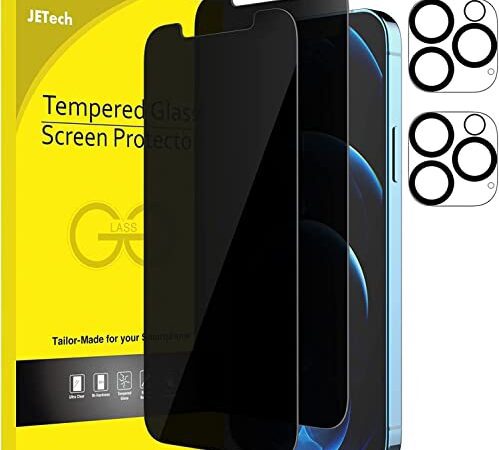 JETech Sichtschutz für iPhone 12 Pro Max 6,7" mit Kamera Schutz, Anti-Spähen Panzer schutz Gehärtetes Glas Folie, 2 Stück Jeweils