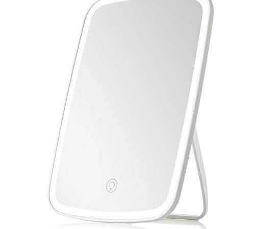 Kosmetikspiegel mit LED Licht, Touchschalter Schminkspiegel Beleuchtet mit Dimmbarer Helligkeit Tragbarer USB Wiederaufladbar