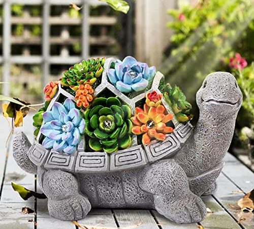 LESES Gartendeko Gartenstatuen - Schildkröte Ornamente Deko Gartenfigur Ornament mit LED solarbetriebenen Lichtern Dekorationen für den Garten, Terrasse, Rasen, Weihnachten