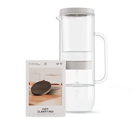 LUCY® Wasserfilter Kanne 2L | Filter Karaffe Glas für Kühlschranktür inkl. 1x Filterkartusche Filter Pad | Filtert Schadstoffe, bewahrt Mineralien wie Magnesium, Kalzium, Wissenschaftlich geprüft