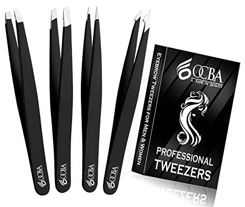 OCBA 4 teiliges Pinzette Set Präzisions-Pinzetten set aus Edelstahl Perfekte Präzision zum Augenbrauenzupfen Gesichtshaarentfernung Hochwertige Pinzette für Frauen und Männer