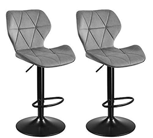 SONGMICS Barhocker, 2er Set Barstühle, Küchenstühle mit stabilem Metallgestell, Stühle mit Samtbezug, Fußstütze, Sitzhöhe verstellbar, einfache Montage, Retro, hellgrau LJB071G02