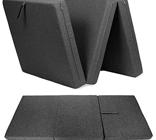 sunnypillow Premium Klappmatratze 120 x 195 x 15cm Anthrazit | 4-teilige Faltmatratze mit abnehmbarem Bezug | Schaumstoff extra dick 15cm | Matratze faltbar klappbar Gästematratze Reisematratze |