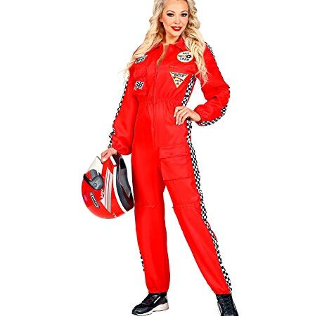 Widmann Rennfahrer Kostüm Overall Jumpsuit rot Anzug exklusiv (Damen Overall, Medium)