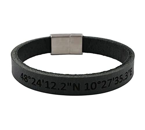 123Reis, Armband mit Namen, Lederarmband mit Gravur, personalisiertes Geschenk für Männer und Frauen, Echtleder schwarz, Magnetverschluss Edelstahl, Freundschaftsarmband, Partnerarmband