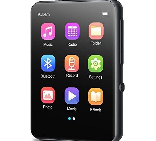 32GB MP3 Player Bluetooth 5.0, HiFi Verlustfreier Ton Musik Player mit Lautsprecher, Voice Recorder, FM Radio, 2.4 Zoll Voller Touchscreen Gehäusekörper aus Metall MP3, Unterstützt bis zu 128 GB