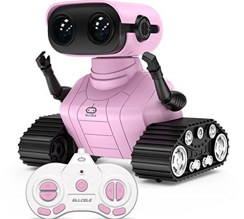 ALLCELE Roboter Kinder Spielzeug, Wiederaufladbares Ferngesteuertes Roboter Spielzeug mit LED-Augen Musik und Interessanten Geräuschen für ab 3 4 5 6 7 8 Jahre Jungen und Mädchen Geschenk -Pink