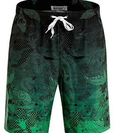 APTRO Herren Badehose Freizeit Short Schnelltrocknend Badeshorts Grün BS023 XL