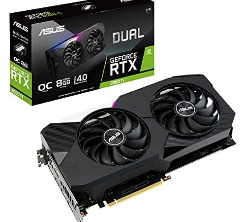 ASUS Dual GeForce RTX3060 TI 8GB OC Edition V2 Gaming Grafikkarte (LHR (Lite Hash Rate), Nvidia Ampere, DLSS, PCIe 4.0, 8GB DDR6 Speicher, 2x HDMI 1.2, 3x DisplayPort 1.4a, DUAL-RTX3060TI-O8G-V2)