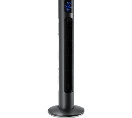 Brandson - Turmventilator mit Fernbedienung 96 cm - Testsieger - mobiler Lüfter leise - Standventilator mit Oszilation 65° - 3 Geschwindigkeiten 4 Lüftungs-Modi Timer - Ventilator mit GS - Cool Grey