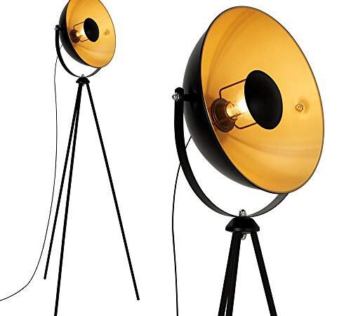 Briloner Leuchten - LED Stehleuchte, Stehlampe, Studiolampe, Studioleuchte, Wohnzimmerlampe, Wohnzimmerleuchte, Max. 60W Vintage Lampe, Metall, E27, Schwarz-Gold-Matt, 580x345x1480mm (LxDxH)