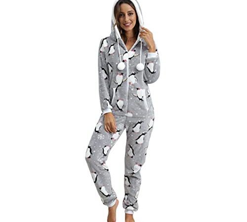 Briskorry Damen Jumpsuit Teddy Fleece Weihnachts Schlafanzug Einteiler Onesie Langarm Kuschelig Jumpsuit Winter Warm Strampler Kuscheliger Overall Pyjama Weich Bequem Schlafoveralls Hausanzug