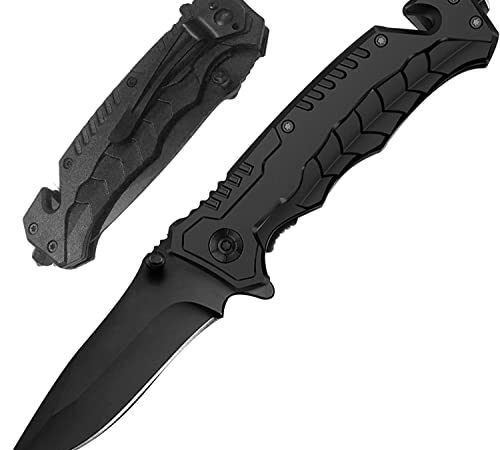 BUYONE Taschenmesser, 4 in 1 Klappmesser| Outdoor Messer, Klinge aus Edelstahl, Fuer Freizeit, Camping, Wandern und Notfaelle, Vatertagsgeschenk