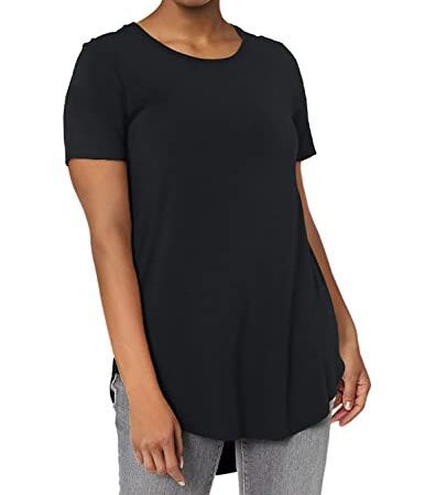 Daily Ritual Damen Kurzärmelige Jerseytunika mit Weitem Rundhalsausschnitt, Reguläre Passform, Schwarz, XL